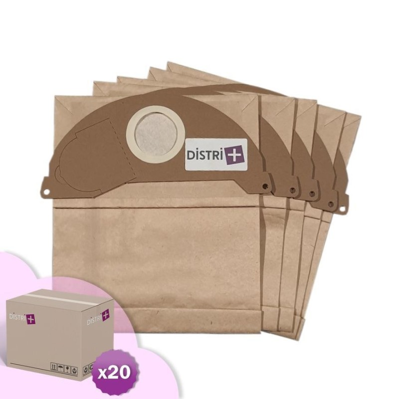 Sac aspirateur compatible avec Karcher WD2, A2003, A2004, A2054, MV2... - Carton de 20 pochettes de 5 sacs papier