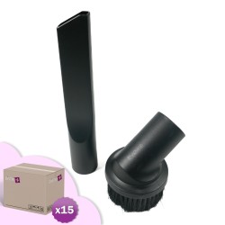 Carton de 15 lots de 1 suceur long plat + 1 brosse ronde pour aspirateur allant sur des tubes de diamètre 32mm