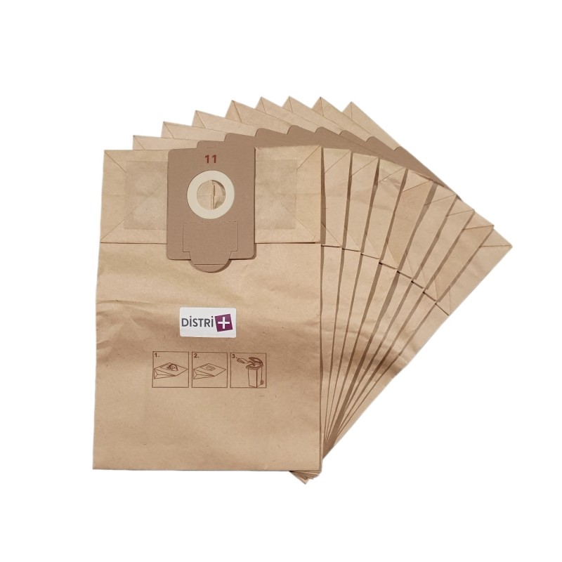 Sac aspirateur compatible avec FAKIR / NILCO GS1600, GS1700, S10, S12, S20 - GHIBLI AS10 - HOOVER C7070...- La pochette de 10 sacs papier