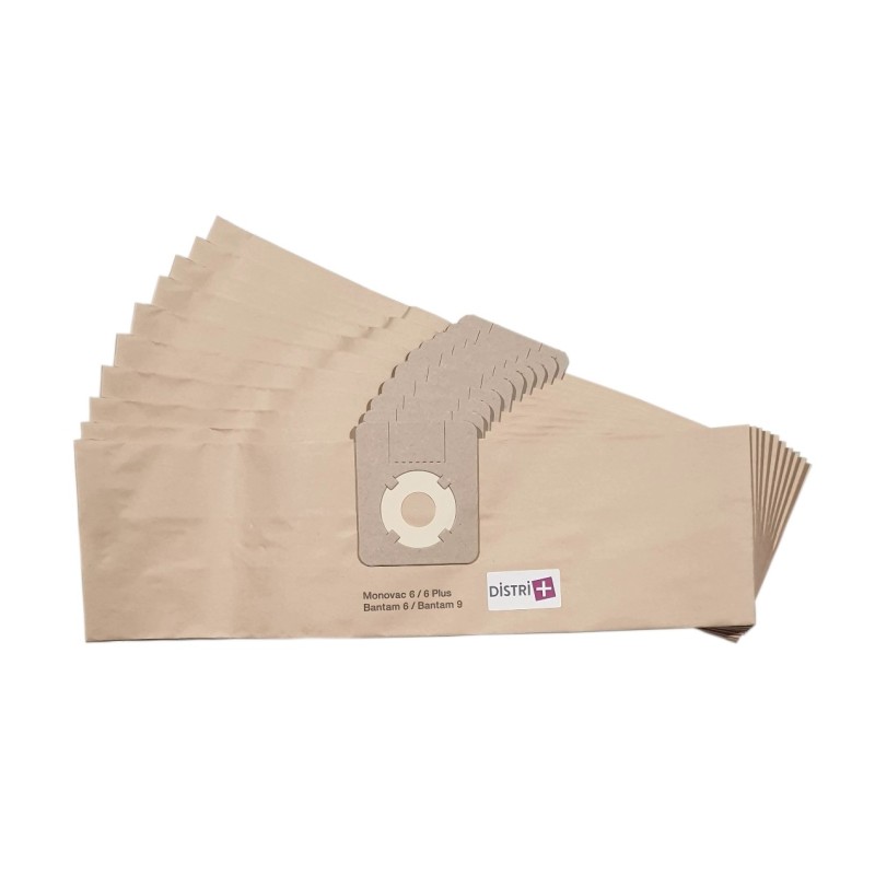 Sac aspirateur compatible avec Sorma 510, Sorma 520 - Wetrok Monovac 6, Monovac 9, Bantam 6, Bantam 9, Duovac 6, Duovac 9... - pochette de 10 sacs papier