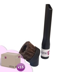 Carton de 15 lots de 1 suceur long plat + 1 brosse ronde en crin de cheval pour aspirateur allant sur des tubes de diamètre 32mm