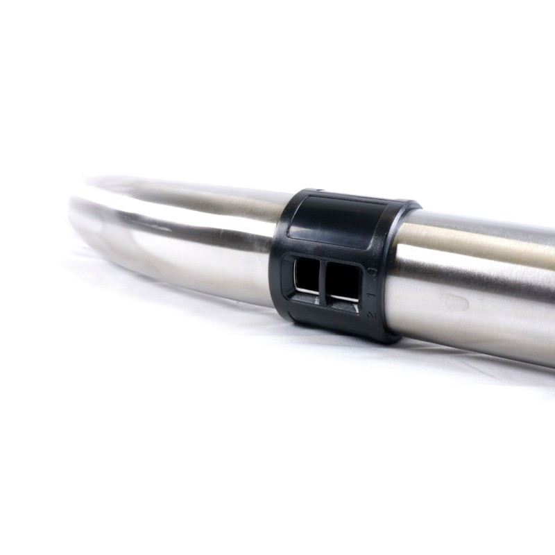 Coude inox avec réglage d air pour aspirateur reliant un tube et un embout de flexible côté canne de diamètre 38mm