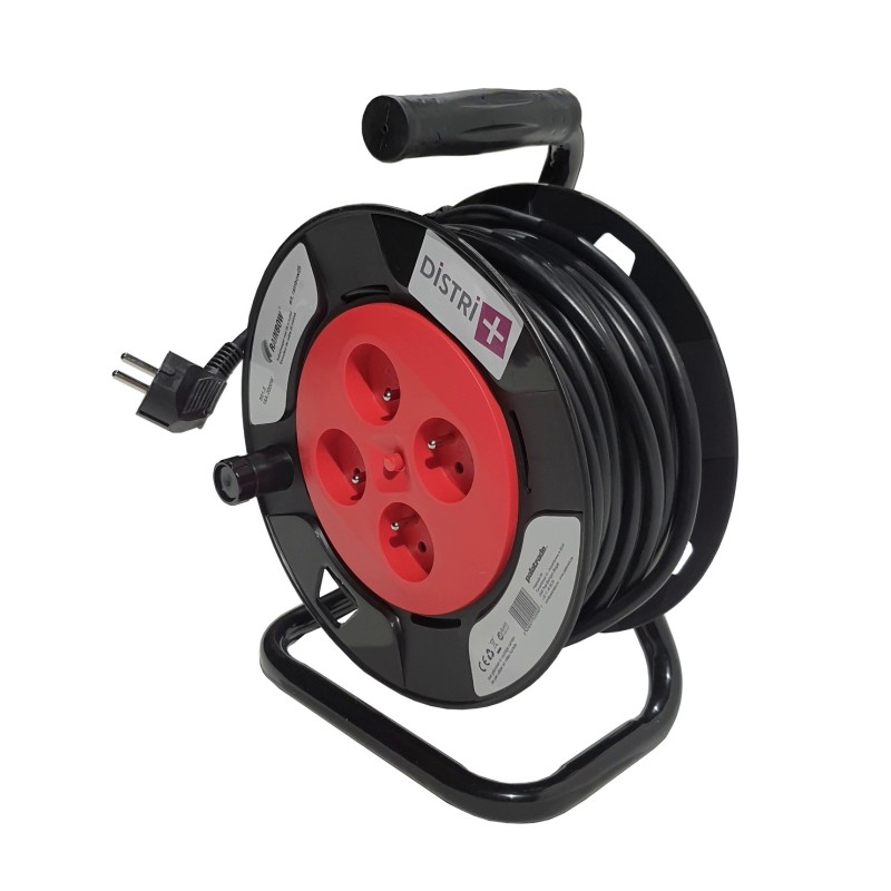 ENROULEUR NOIR AVEC SECURITE THERMIQUE H05VVF 3*1.5 - LONGUEUR 25M