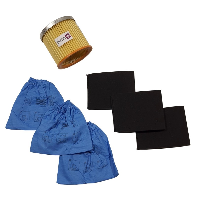 1 Filtre Cartouche 3 Filtres mousse compatible (alternative pour réf d'origine 45120275) + 3 pochettes filtrantes pour Aquavac